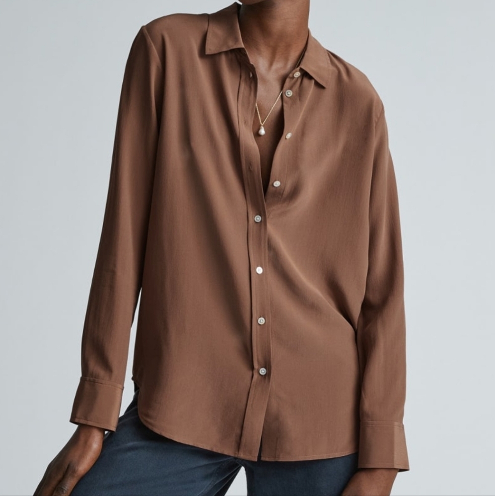 Women's Brown Button-Front Blouse